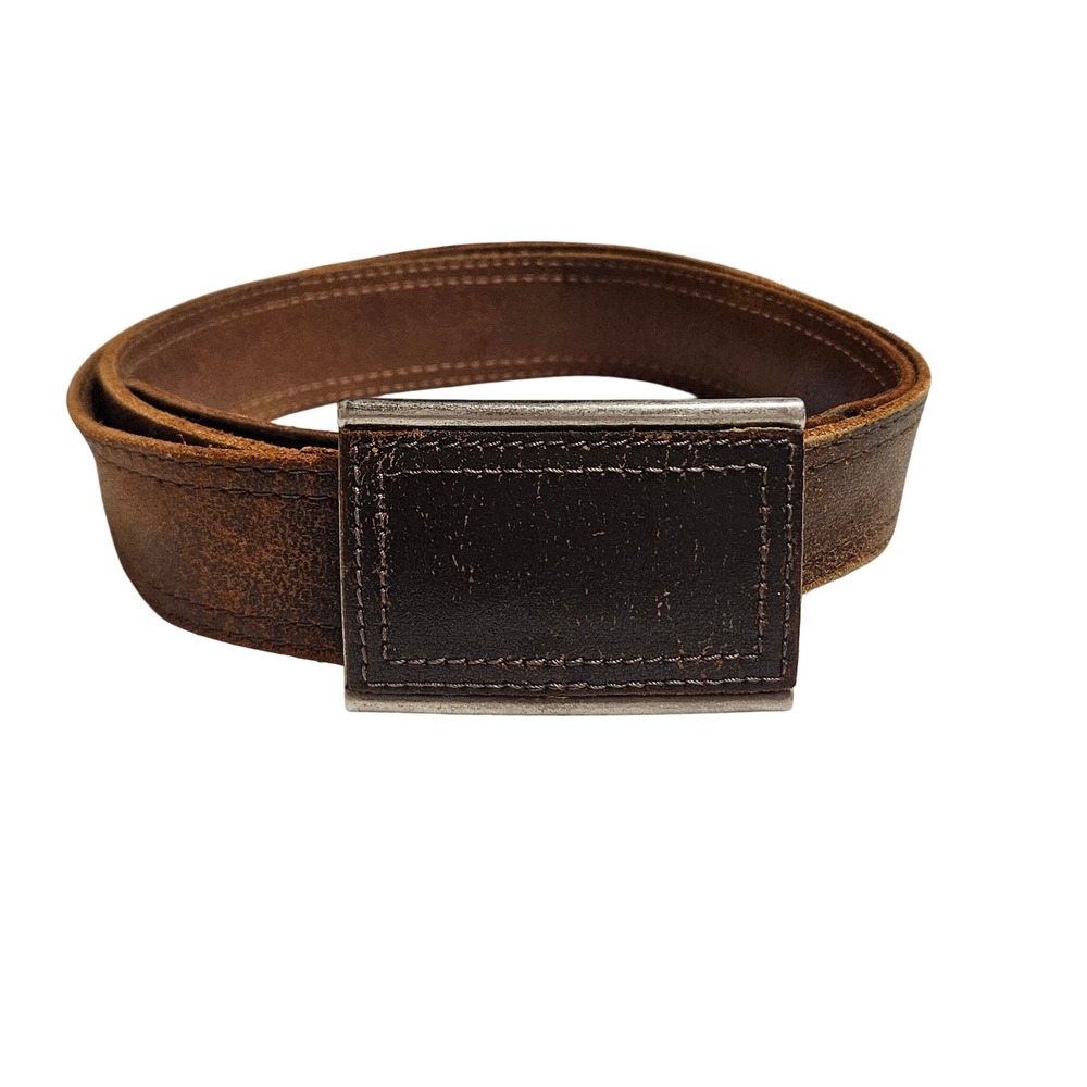 Aldo Mens Brown Distressed Genuine Leather Belt Plaque Buckle XL Made in Canada
